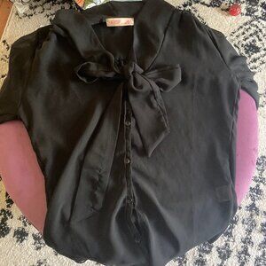 Krisp Black Sheer Secretary Bow Blouse, size 8 (fits like small)